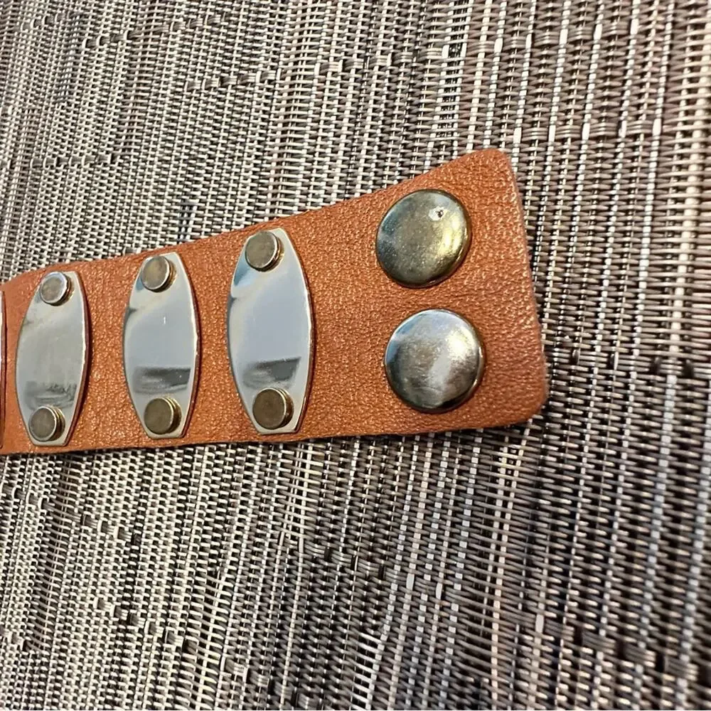 Western Brown Leather Bracelet Gold Metal Cuff Coastal Cowgirl Casual Jewelry